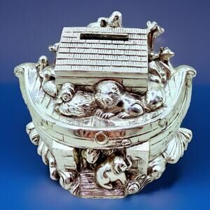 Noah's Ark Gorham Bank Silverplate Piggy Coin  Sculpted Animals Vintage